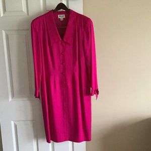 Vtg Misho 100% Silk  Womens Long Sleeve Sheath Dress - Fuchsia Size 10